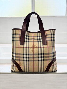 Authentic Burberry London Nova Check Coated Canvas Haymarket Tote